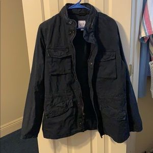 Military style jacket with hidden hood